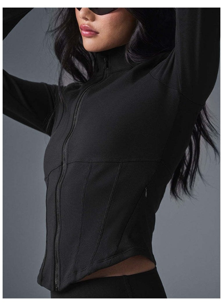 alo - Alo Yoga Sport Coat Short Sleeve Tight-Fitting Crop Top with Waist-Hugging Design, Zipper Stand Collar, Tight-Fitting for Women, Fitness and Sports Use - Image 1