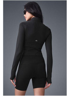 alo Alo Yoga Sport Coat Short Sleeve Tight-Fitting Crop Top with Waist-Hugging Design, Zipper Stand Collar, Tight-Fitting for Women, Fitness and Sports Use  - Image 3