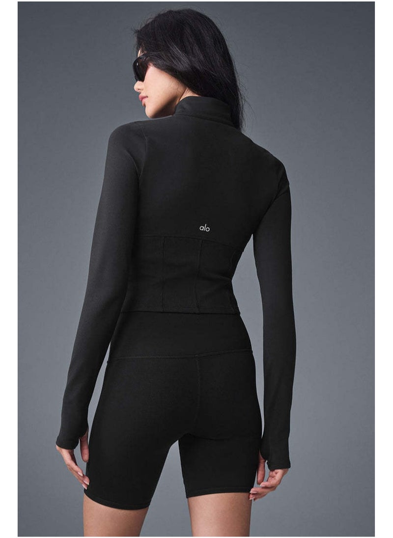 alo - Alo Yoga Sport Coat Short Sleeve Tight-Fitting Crop Top with Waist-Hugging Design, Zipper Stand Collar, Tight-Fitting for Women, Fitness and Sports Use - Image 1