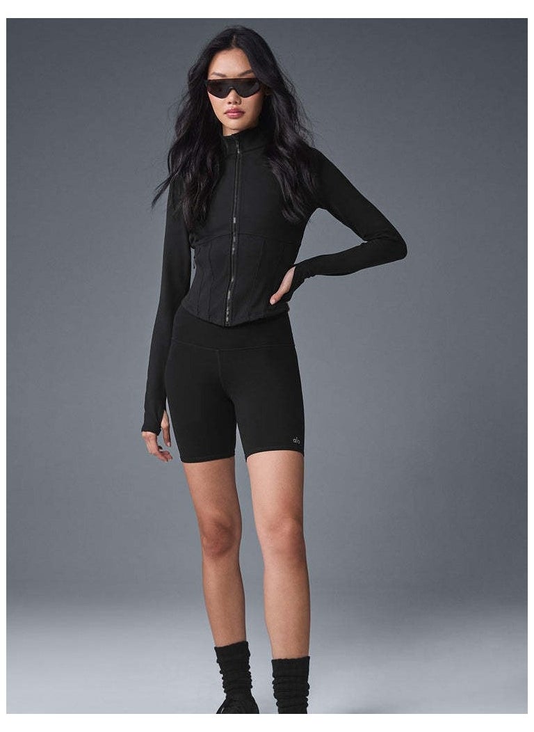 alo - Alo Yoga Sport Coat Short Sleeve Tight-Fitting Crop Top with Waist-Hugging Design, Zipper Stand Collar, Tight-Fitting for Women, Fitness and Sports Use - Image 1