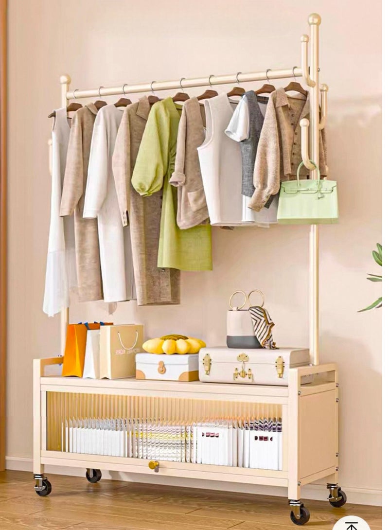 SHEE ONE Modern 2-in-1 Clothes Rack | Hanger with Garment Rail and Transparent Storage Cabinet | Rolling Wheels & Side Hooks | White Color | Size: 176×100×37 cm - Image 1