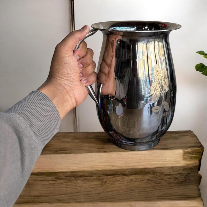 GBW Stainless Steel Water jug 4 Litre with Laser Itching Floral Print Steel ka bada jug 4 Litre 4000ml - Image 2