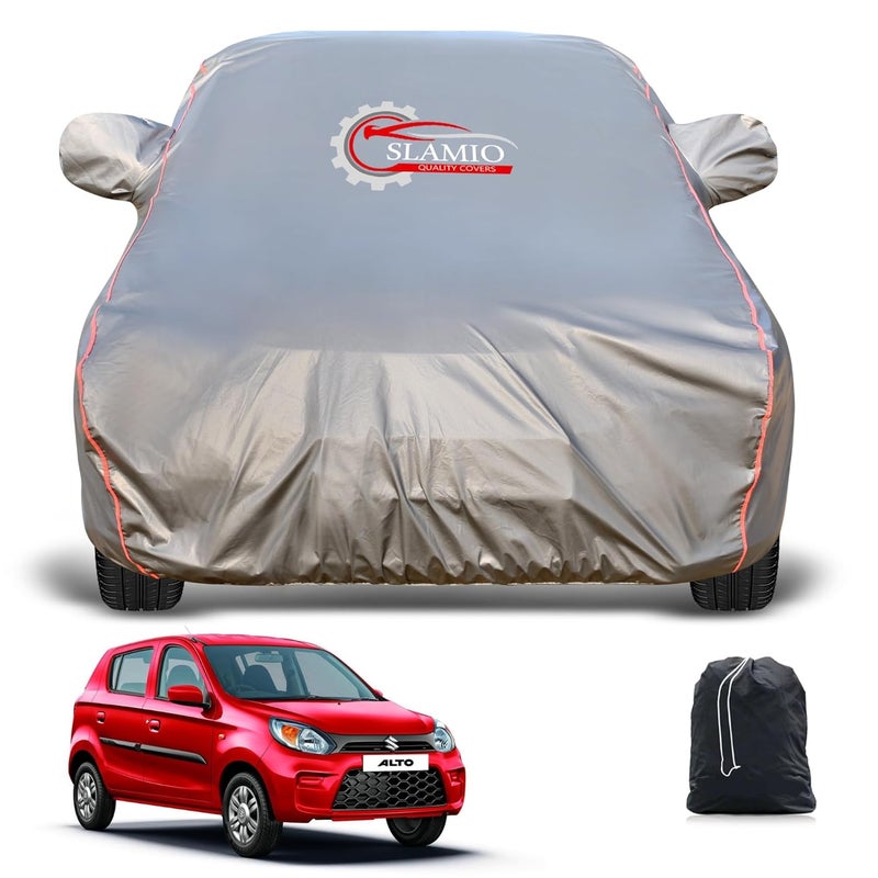 Slamio Heavy-Duty Car Body Cover for Maruti Suzuki Alto 800 | Waterproof, Dustproof, UV Protection, Custom Fit, Heavy Belt & Buckle with Mirror & Antenna Pocket | Dark Grey - Image 1