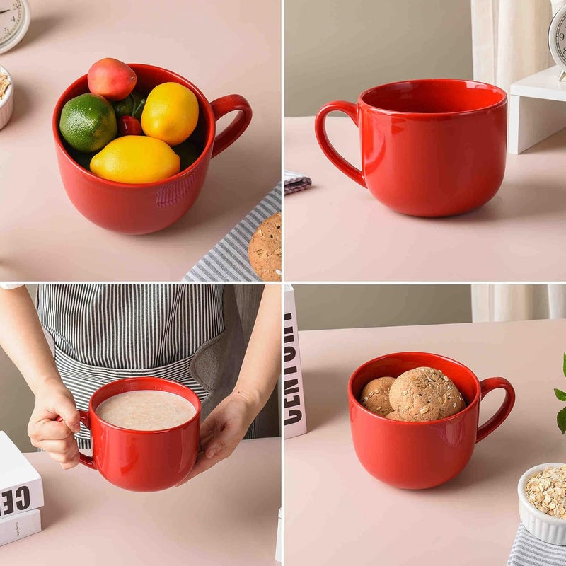 CAILIDE 50oz large Ceramic Soup Mug with Handles for Coffee Tea Ice Cream Cereal Red - Image 3