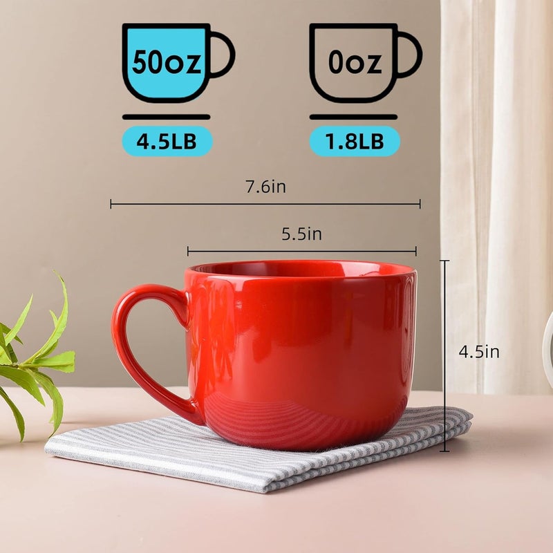 CAILIDE 50oz large Ceramic Soup Mug with Handles for Coffee Tea Ice Cream Cereal Red - Image 2