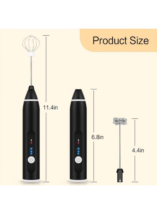 ماكينة صنع رغوة الحليب ، قابلة لاعادة الشحن بمنفذ USB، خلاط محمول بـ3 سرعات مع مضرب مزدوج من الستانلس ستيل للقهوة واللاتيه والكابتشينو والبيض 19000-23000 دورة في الدقيقة (أسود) - Image 2