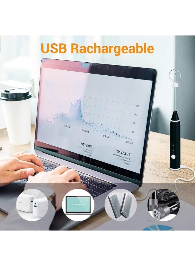 ماكينة صنع رغوة الحليب ، قابلة لاعادة الشحن بمنفذ USB، خلاط محمول بـ3 سرعات مع مضرب مزدوج من الستانلس ستيل للقهوة واللاتيه والكابتشينو والبيض 19000-23000 دورة في الدقيقة (أسود) - Image 4