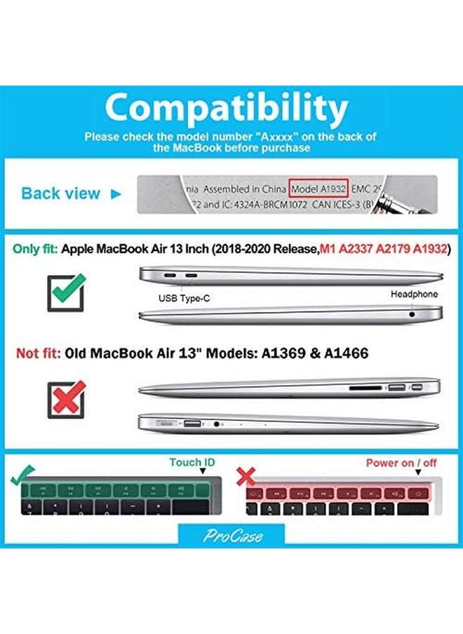 Procases - Macbook Air 13 Inch Case 2020 2019 2018 Release A2337 M1 A2179 A1932 Hard Case Shell Cover For Macbook Air 13 Inch Model A2179 A1932 With Keyboard Skin Cover Black - Image 1