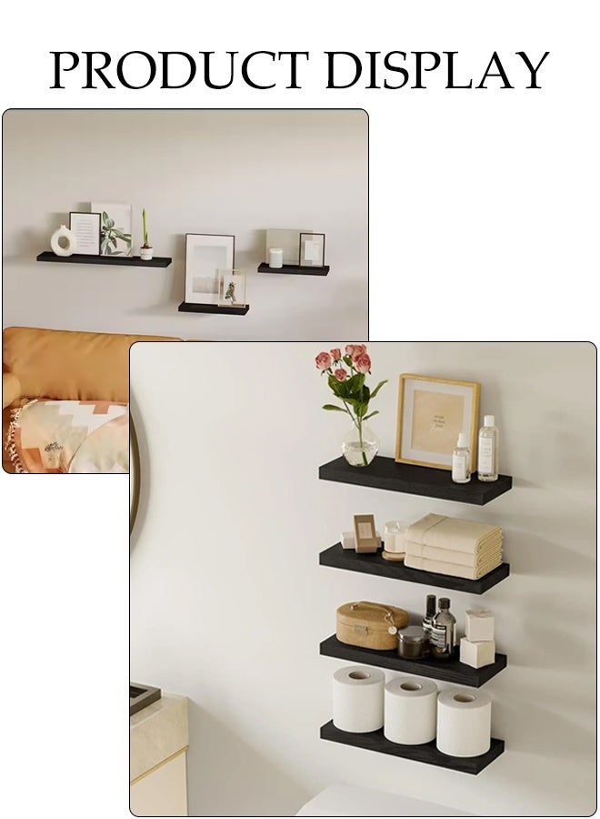 DUNISO 4 Pieces, Floating Shelves For Wall Decor, Wall Shelves, Wall Mounted Shelves For Bedroom Storage, Large Deep Wall Mounted Shelves For Bathroom Towels Laundry Room Living Room Kitchen Closet, Black  - Image 3