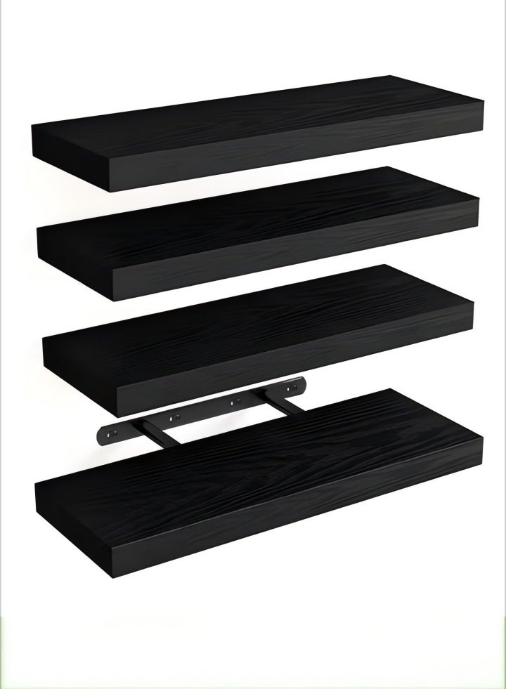 DUNISO 4 Pieces, Floating Shelves For Wall Decor, Wall Shelves, Wall Mounted Shelves For Bedroom Storage, Large Deep Wall Mounted Shelves For Bathroom Towels Laundry Room Living Room Kitchen Closet, Black  - Image 1