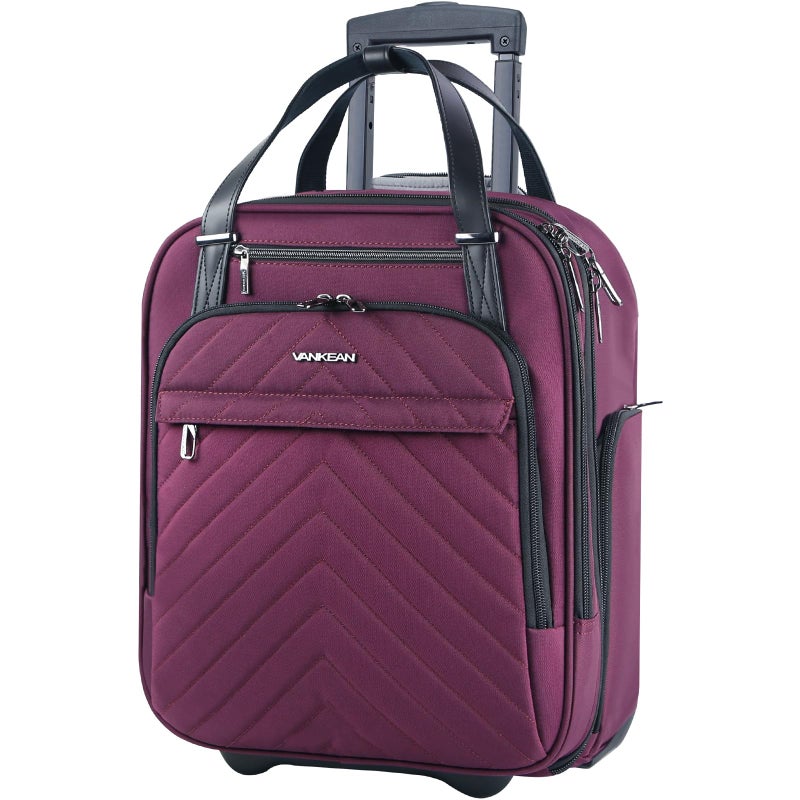 VANKEAN Carry On Underseat 16-inch Multi-functional Underseater Lightweight Overnight Suitcase with Wheels, Roller Case for Men Women Travel Business, Burgundy - Image 1