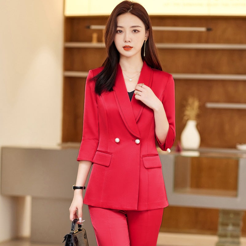 Summer Fashion Acetic Acid Satin Suit Suit Sleeve Elegant Suit Two-Piece Business Wear Dress - Image 4