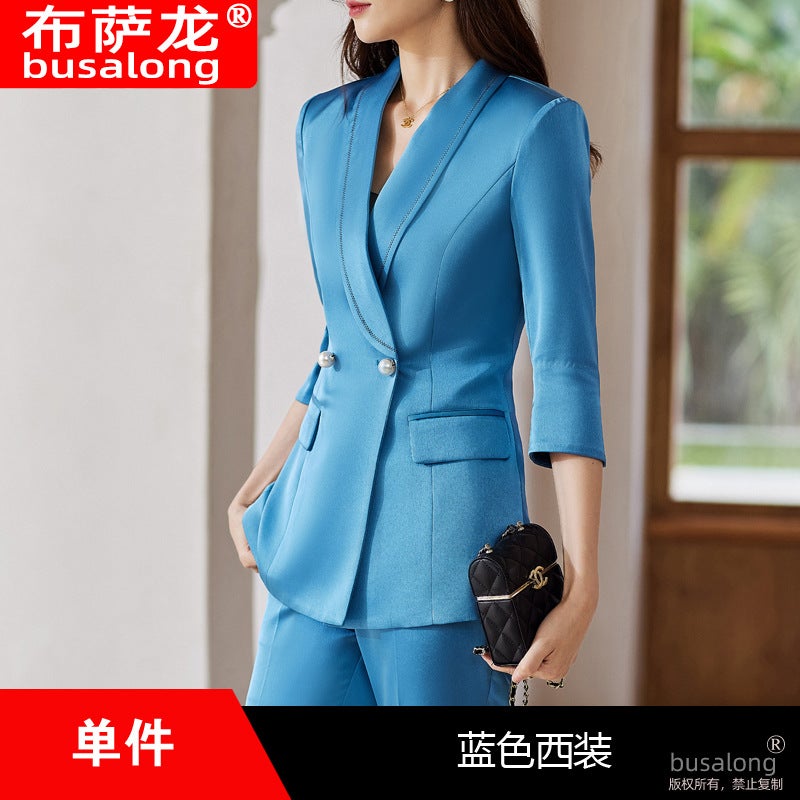 Summer Fashion Acetic Acid Satin Suit Suit Sleeve Elegant Suit Two-Piece Business Wear Dress - Image 1