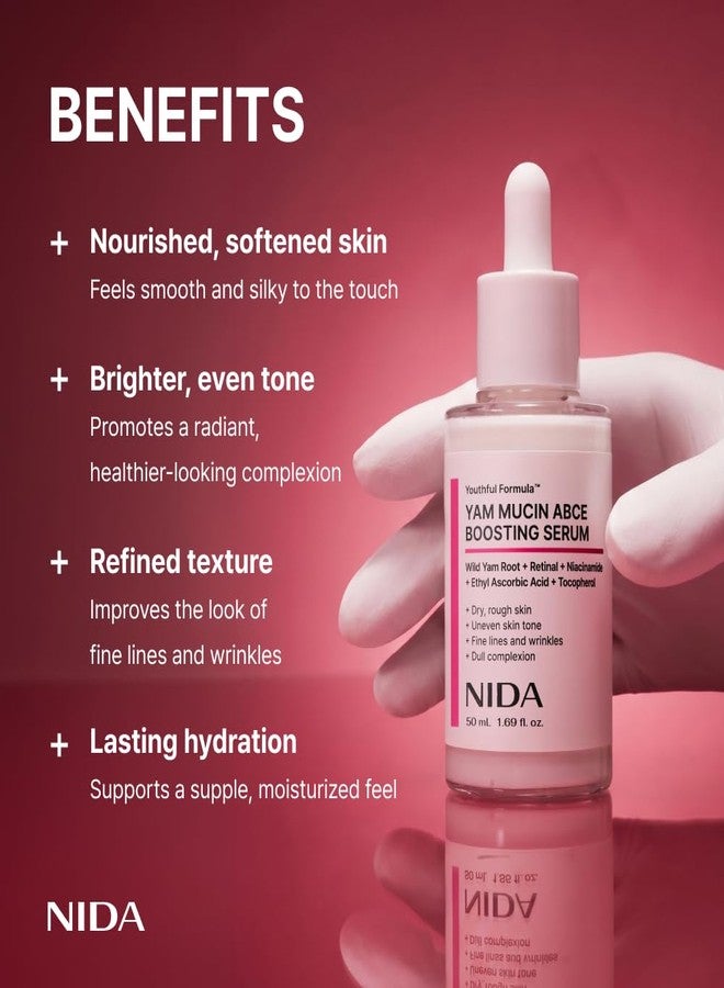 NIDA Youthful Formula™ Yam Mucin ABCE Boosting Serum | Wild Yam Root, Retinal, Panthenol, Vitamin C & E | Anti-Wrinkle, Brightening | 1.69 fl. oz., 50mL - Image 2