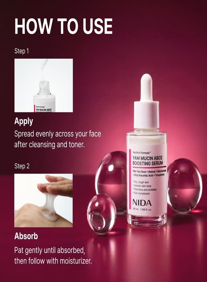 NIDA Youthful Formula™ Yam Mucin ABCE Boosting Serum | Wild Yam Root, Retinal, Panthenol, Vitamin C & E | Anti-Wrinkle, Brightening | 1.69 fl. oz., 50mL - Image 5