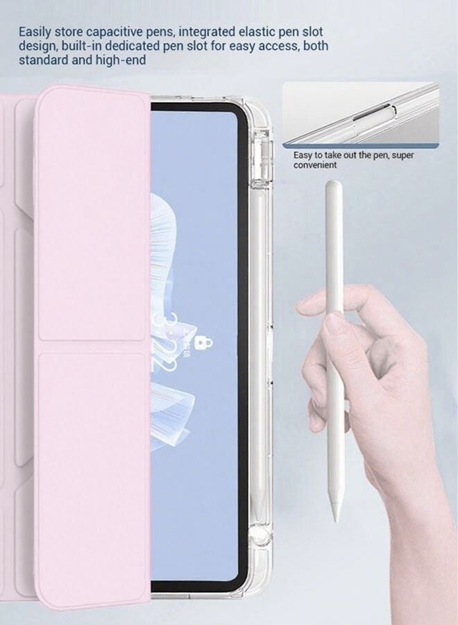 iPad Air 11 Inch (M2) Case & iPad Pro 11 Inch Cover (1st/2nd/3rd/4th Generation), iPad Cover With Pen Slot, Shockproof Y Folding Stand, Transparent Tpu Protective Case, Flip Cover Stand Smart Wake-Up/ Free Aed 23 Anti-Glare Protective Film - Pink - Image 2