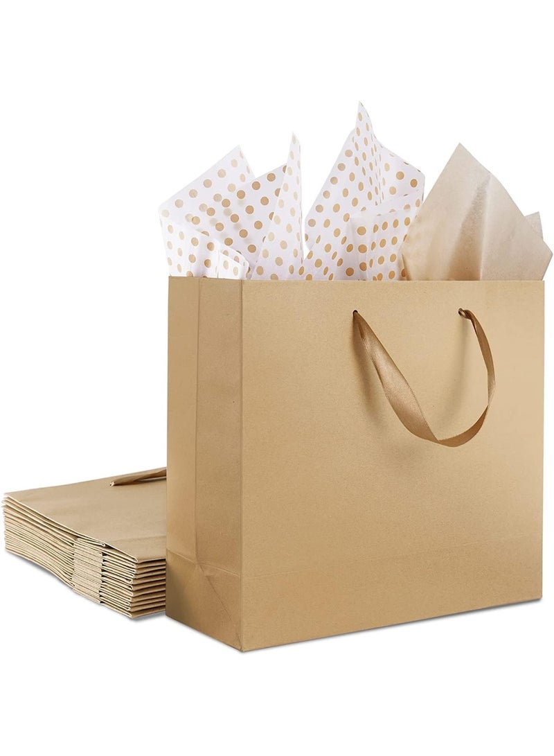 12 Pack Large Kraft Paper Gift Bags, Eco-Friendly Brown Shopping Bags, Recyclable Paper Bags for Weddings, Holidays Small Business - Image 1