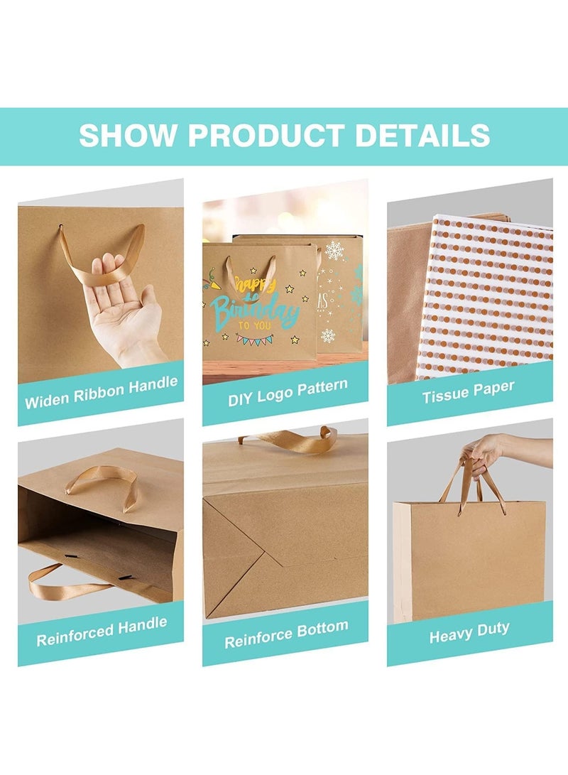 12 Pack Large Kraft Paper Gift Bags, Eco-Friendly Brown Shopping Bags, Recyclable Paper Bags for Weddings, Holidays Small Business - Image 3