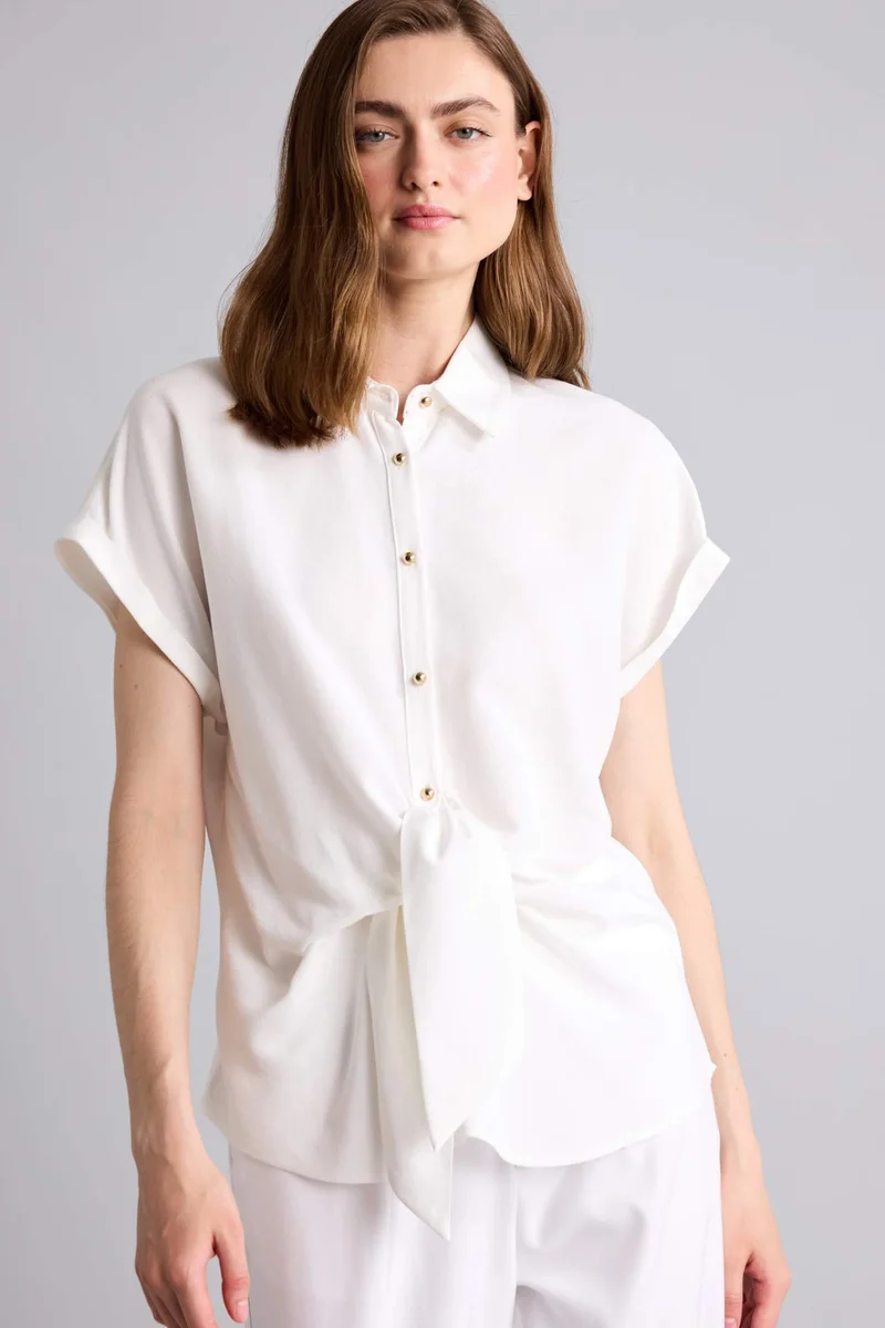 Defacto Linen Blend Regular Fit Short Sleeve White Shirt