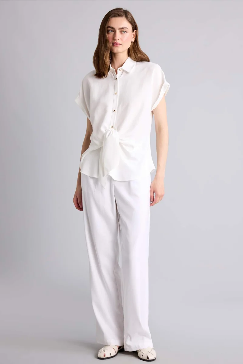 Defacto Linen Blend Regular Fit Short Sleeve White Shirt