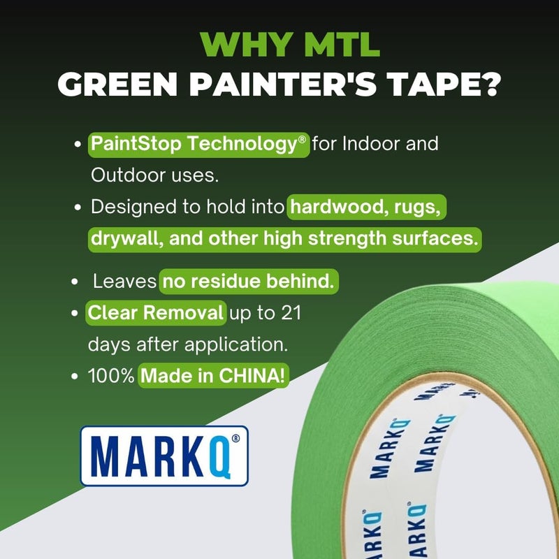 MARKQ Masking Tape 1 Inch x 20 Yards - Green Painter’s Tape for Painting, Crafts, Labeling, DIY Projects & Home Improvement - Easy Removal, Strong Adhesion, No Residue (1 Pack) - Image 2