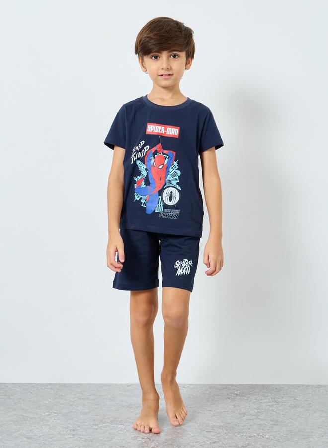 ستايلي طقم من شورت بيجاما وتيشيرت بطبعة سبايدر مان - Image 1