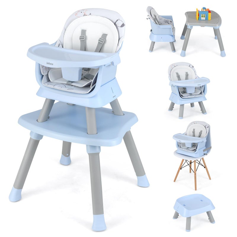 INFANS 8 in 1 Baby High Chair, Convertible Highchair for Babies and Toddlers, Infant Dining Booster Seat, Building Block Table, Kids Stool Table Chair Set with Removable Tray - Image 1