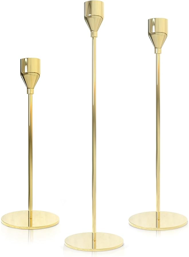 The Bros Elegant Gold Taper Candle Holders Set - Ideal for Home Décor, Weddings, Birthdays, Date Nights, and Special Occasions - Stylish Candlestick Holders for Taper Candles  - Image 1
