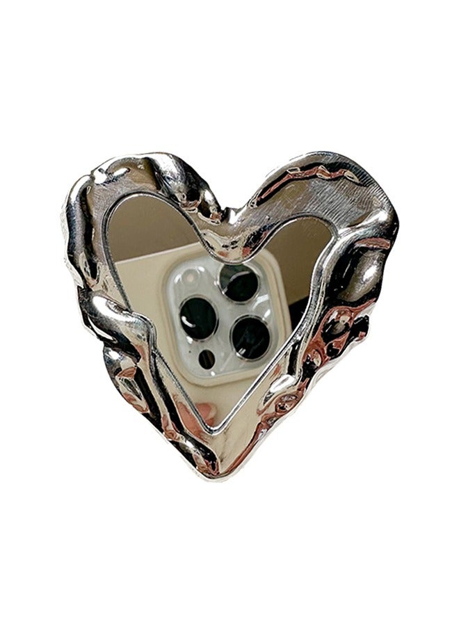 حامل خاتم للجوال ، حامل حامل مقبض الهاتف المعدني على شكل قلب فضي مرآة لملحق الهاتف الخليوي اللوحي للهاتف الذكي - Image 1