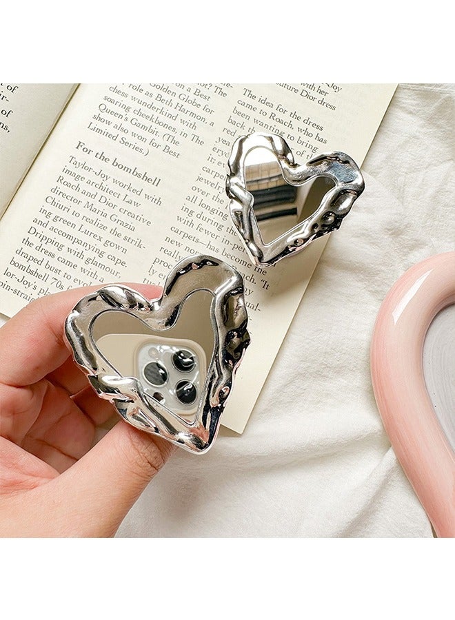 حامل خاتم للجوال ، حامل حامل مقبض الهاتف المعدني على شكل قلب فضي مرآة لملحق الهاتف الخليوي اللوحي للهاتف الذكي - Image 5