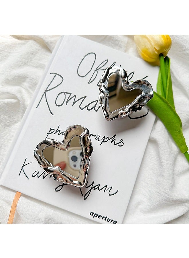 حامل خاتم للجوال ، حامل حامل مقبض الهاتف المعدني على شكل قلب فضي مرآة لملحق الهاتف الخليوي اللوحي للهاتف الذكي - Image 4