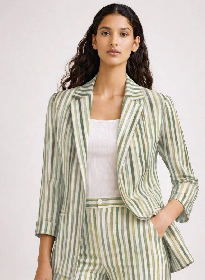 Sassafras Green Striped Open Front Blazer