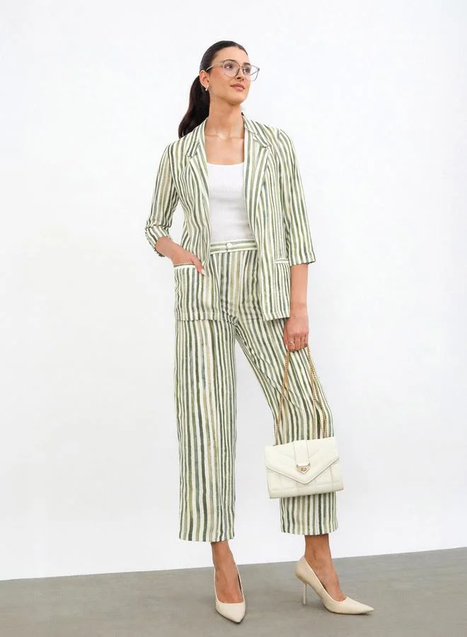 Sassafras Green Striped Open Front Blazer