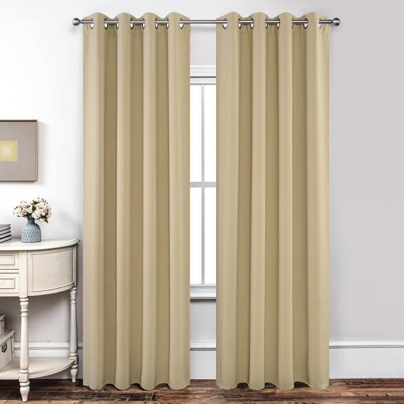 Joydeco Blackout Curtains 84 Inch Length 2 Panels Set, Thermal Insulated Long Curtains& Drapes 2 Burg, Room Darkening Grommet Drapes for Living Room Bedroom Window (W52 x L84 Inch, Beige) - Image 1