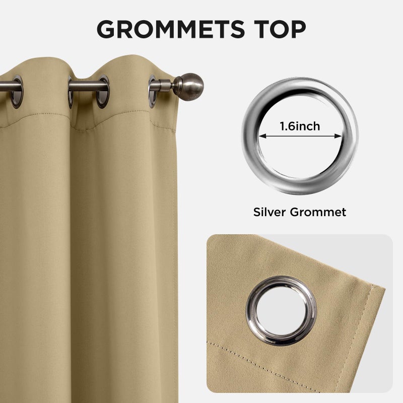 Joydeco Blackout Curtains 84 Inch Length 2 Panels Set, Thermal Insulated Long Curtains& Drapes 2 Burg, Room Darkening Grommet Drapes for Living Room Bedroom Window (W52 x L84 Inch, Beige) - Image 5