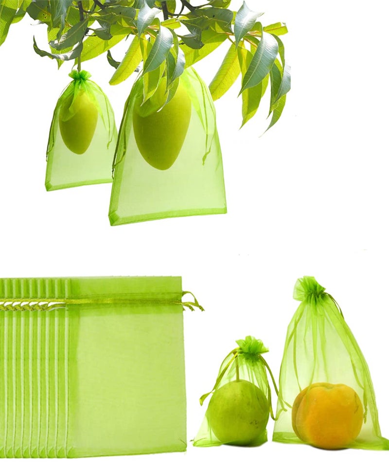 Miuezuth 50PCS Fruit Protection Bags 9x6 Green Netting Bags for Fruit Trees Garden Fruit Cover Mesh Bags with Drawstring for Plant Fruit Flower and Vegetables