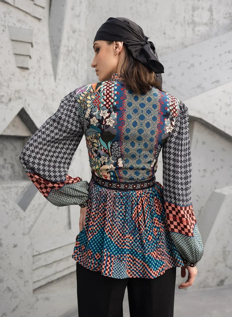 Bhanuni By Jyoti  IRON GREY AND ARCTIC BLUE TOP for Women | Best Price UAE