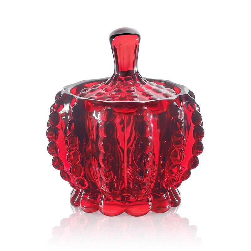 Joeyan 6 oz Red Embossed Glass Jars with Lid,Crystal Glass Candy Dishes,Beaded Food Containers Jewelry Box,Decorative Apothecary Canisters for Wedding Party Buffet - Image 1