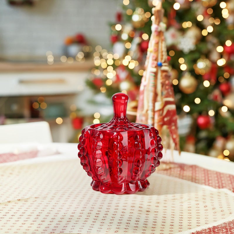 Joeyan 6 oz Red Embossed Glass Jars with Lid,Crystal Glass Candy Dishes,Beaded Food Containers Jewelry Box,Decorative Apothecary Canisters for Wedding Party Buffet - Image 5