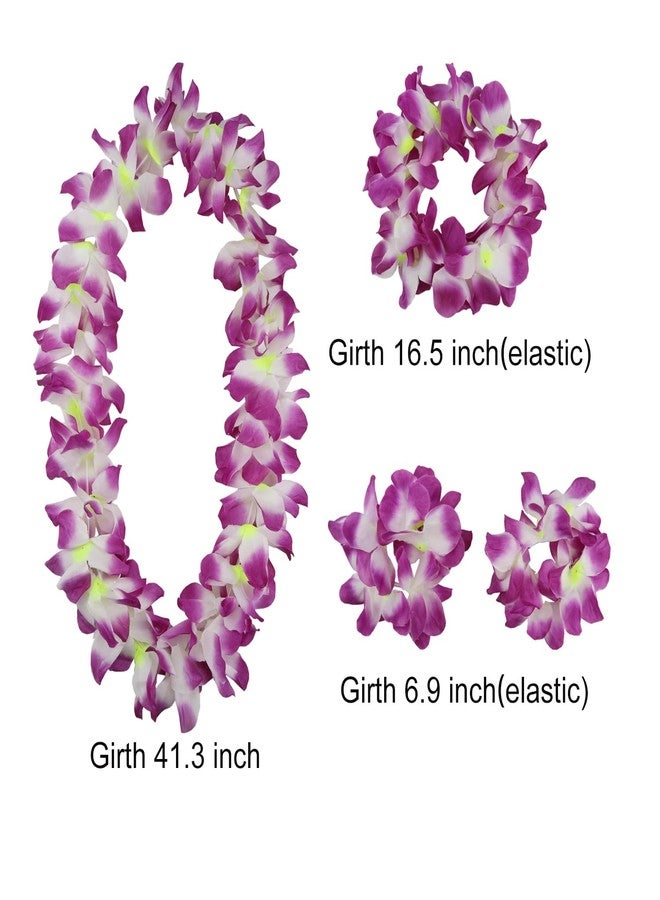 Aacehlh 4 Pcs Hawaiian Leis,Hawaiian Flower Leis Necklace Bracelets Headband Set for for Hawaiian Luaus Party,Birthday Party,Graduation Party, Dance Party (Purple) - Image 2