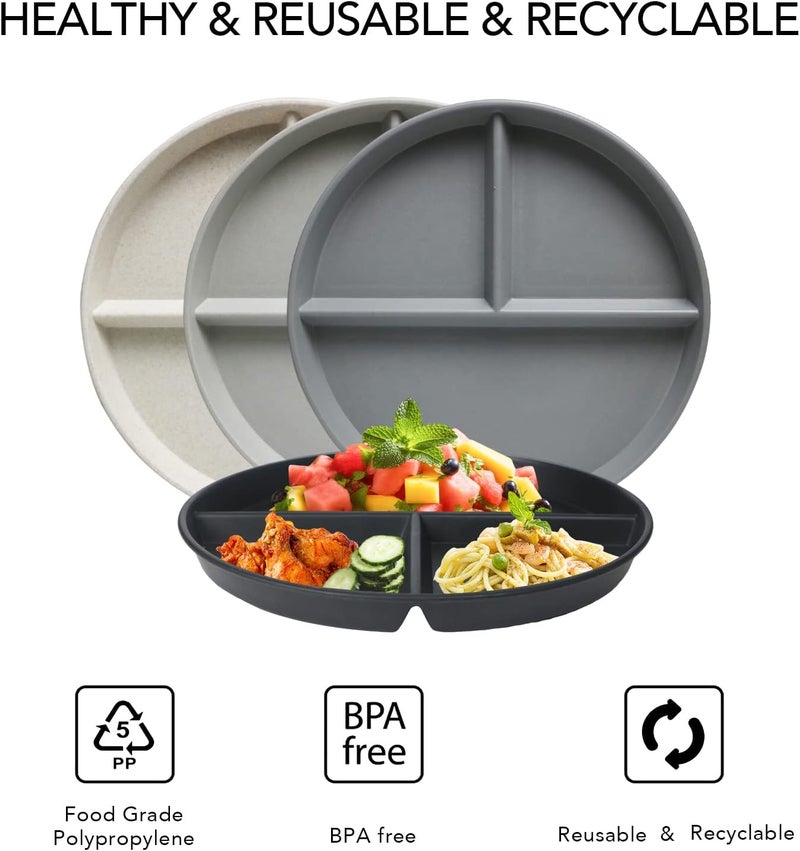 greenandlife أطباق مقسمة غير قابلة للكسر 9 إنش 4 قطع للأطفال والبالغين آمنة في غسالة الصحون والميكروويف خفيفة الوزن قابلة لإعادة الاستخدام بلاستيك للتحكم في الحصص خالية من BPA وصحية - Image 4