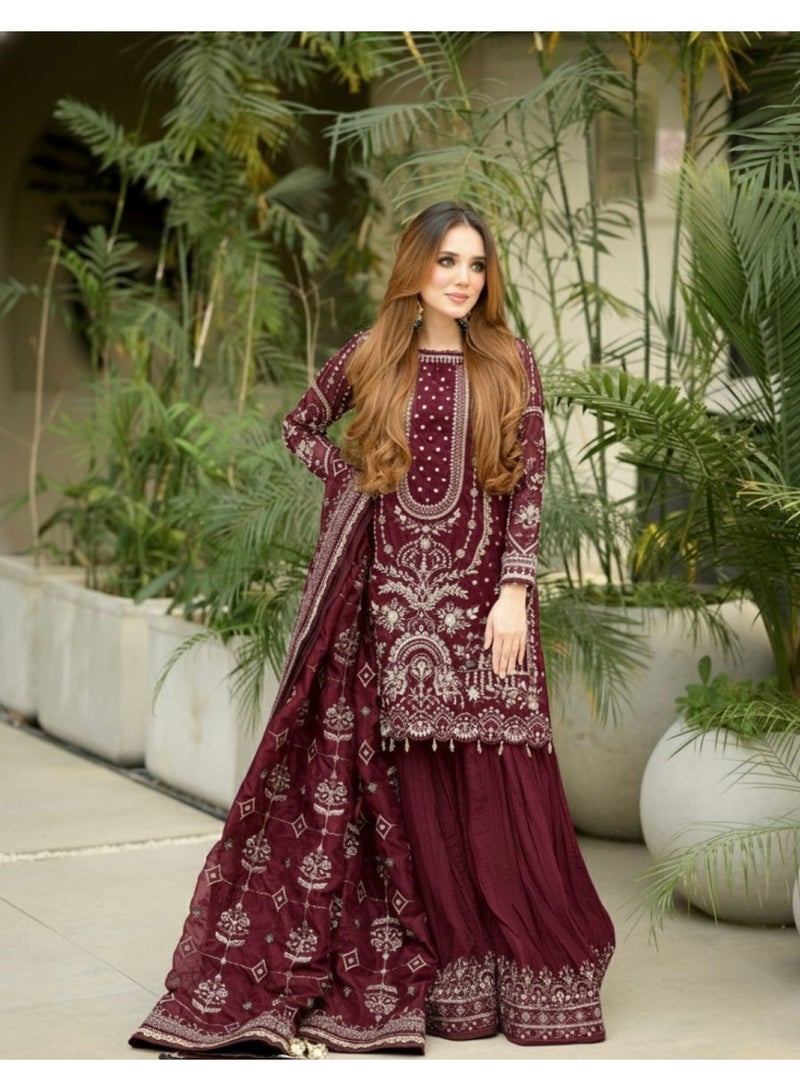 ANAITA بدلة جاهزة من جورجيت المارون مع تطريز وعمل موتي - Image 1