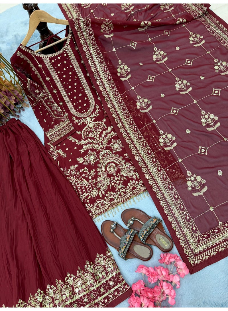 ANAITA بدلة جاهزة من جورجيت المارون مع تطريز وعمل موتي - Image 3