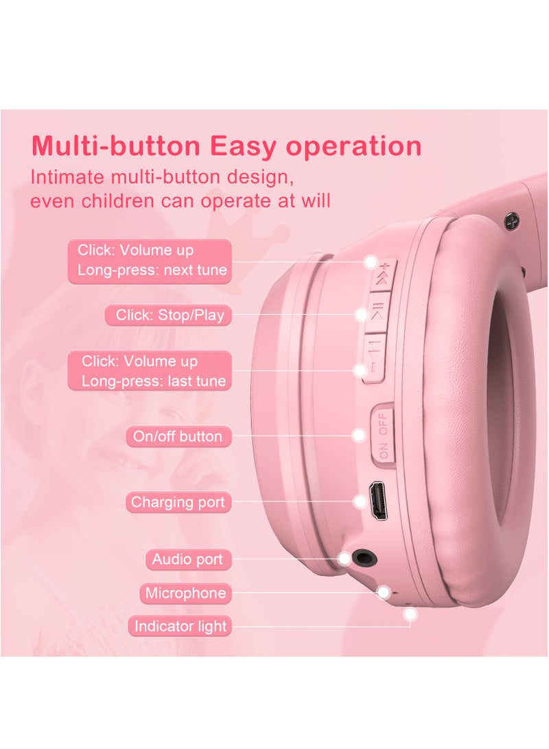onikuma Bluetooth Wireless Gaming Headset with Mic, Bluetooth Cat Ear Headphones for Kids or Adults, RGB LED Light, for Gaming, Compatible with Mobile Phones PC Tablet - Pink - Image 3