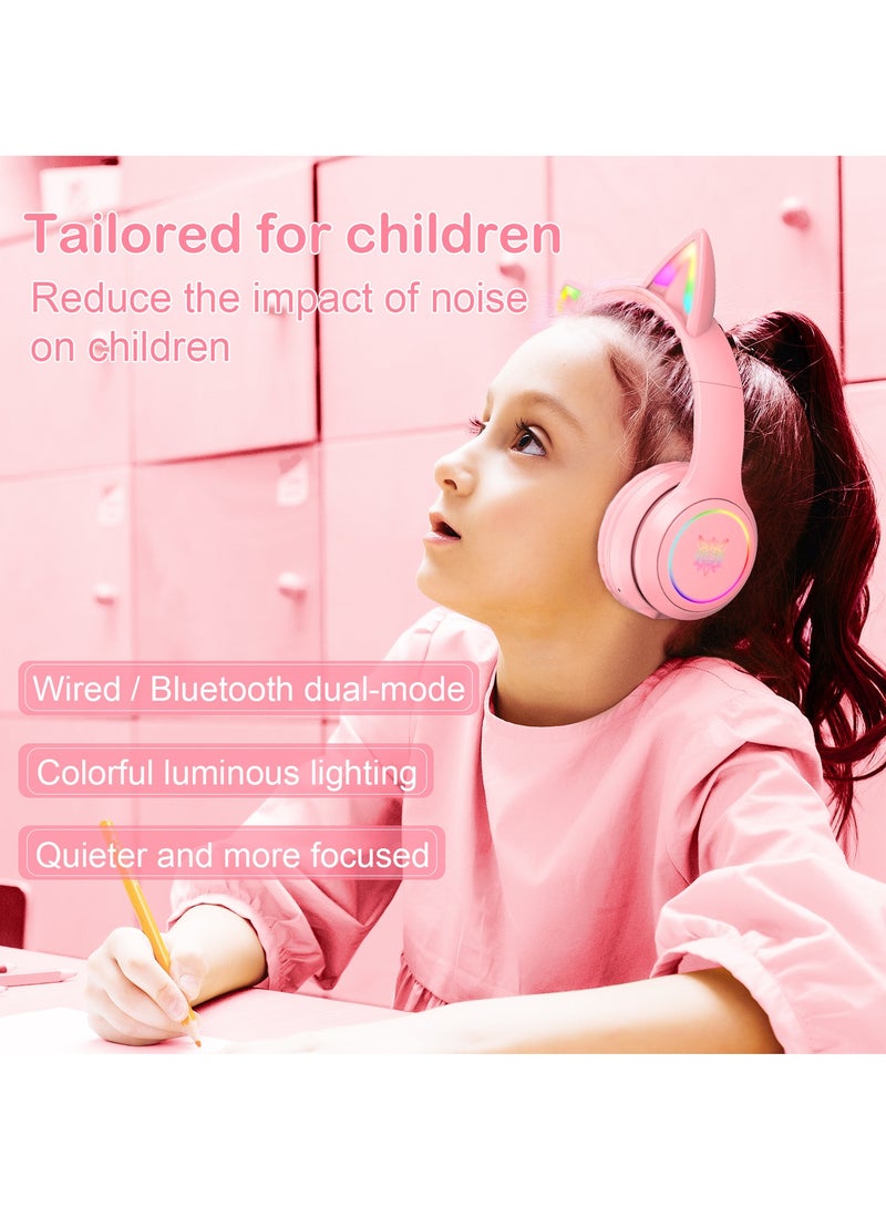 onikuma Bluetooth Wireless Gaming Headset with Mic, Bluetooth Cat Ear Headphones for Kids or Adults, RGB LED Light, for Gaming, Compatible with Mobile Phones PC Tablet - Pink - Image 5