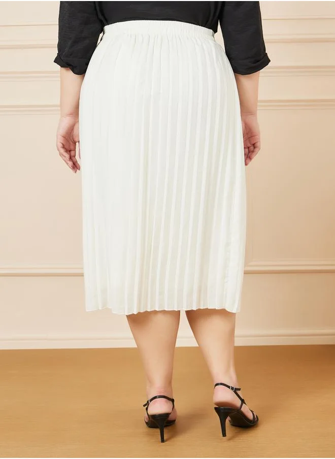 ستايلي Plus Size Pleated Midi Skirt