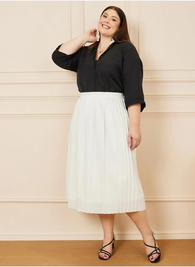 ستايلي Plus Size Pleated Midi Skirt