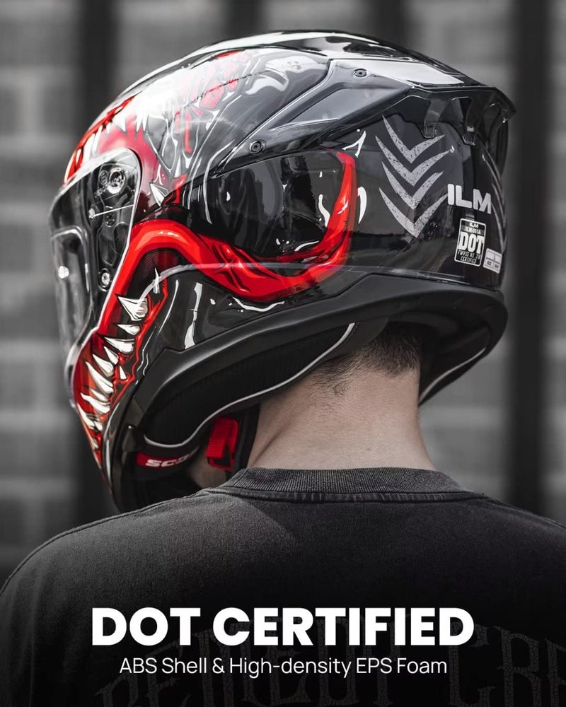 ILM Full Face Dual Visor Motorcycle Helmets with Rear Wing Pinlock Compatible Motorbike Street Bike Helmet DOT Men Women Model 861A (TheNight, S) - Image 2