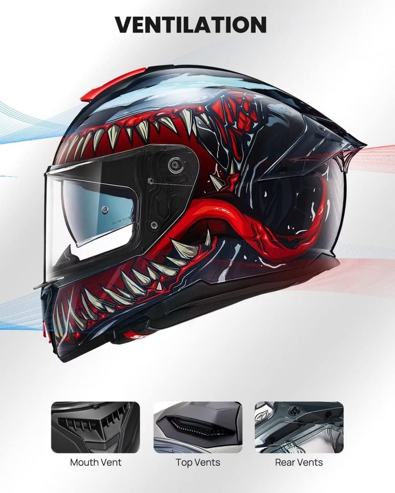 ILM Full Face Dual Visor Motorcycle Helmets with Rear Wing Pinlock Compatible Motorbike Street Bike Helmet DOT Men Women Model 861A (TheNight, S) - Image 3