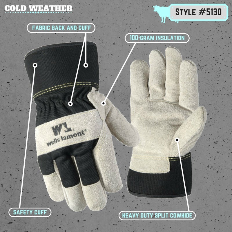 Wells Lamont Men's Heavy Duty Leather Palm Winter Work Gloves with Safety Cuff (Wells Lamont 5130L), Black, Large - Image 3